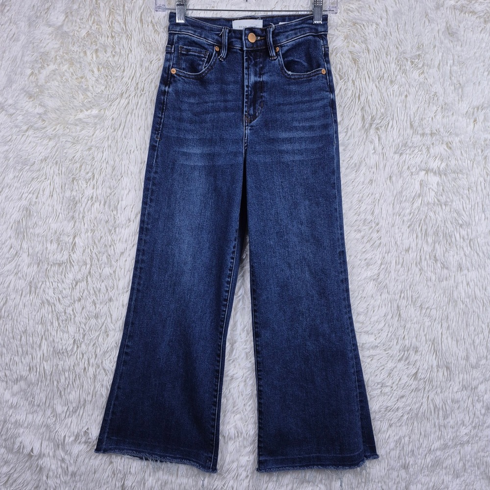Dear John Fiona Wide Leg Dark Wash Raw Hem Jeans Size 24 Boho
